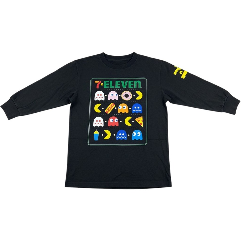 7-Eleven Pac-Man Long Sleeve Graphic T-Shirt Black Medium Retro Gaming Tee